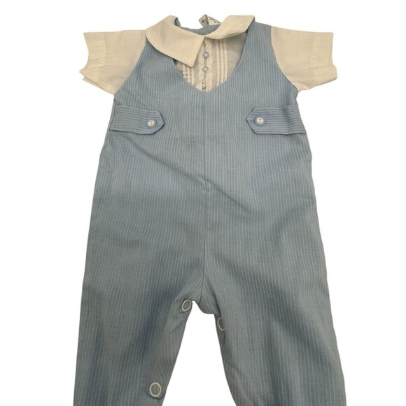 Vintage Alexis Infant Blue Pinstripe Overalls With White Shirt & Peter Pan Colla - Picture 5 of 11